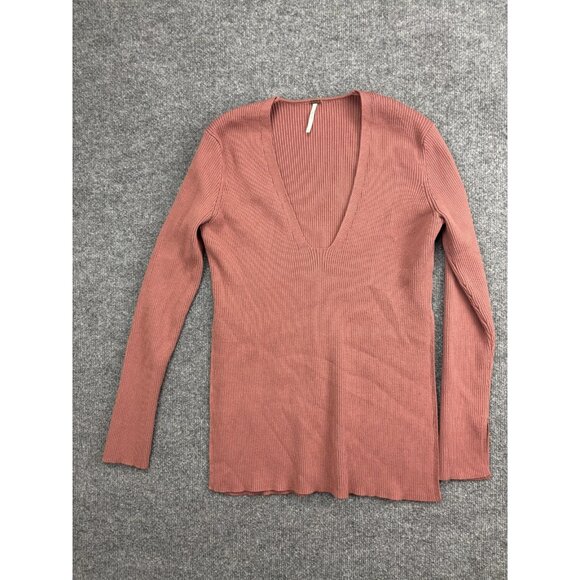 Free People Sweaters - Free‎ People Sweater Tunic Womens Small Pink Ribbed V Neck Long Sleeve